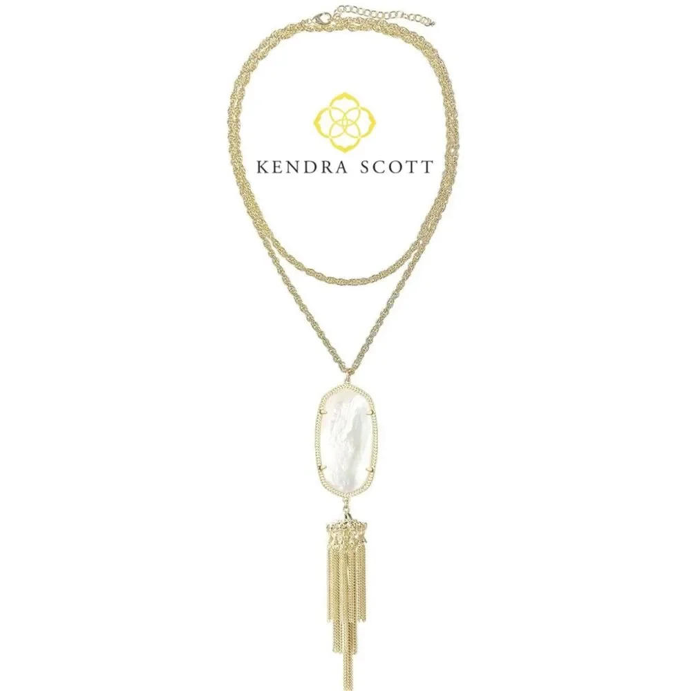 NWOT Kendra Scott Rayne Mother of Pearl Gold Tassel Pendant Necklace